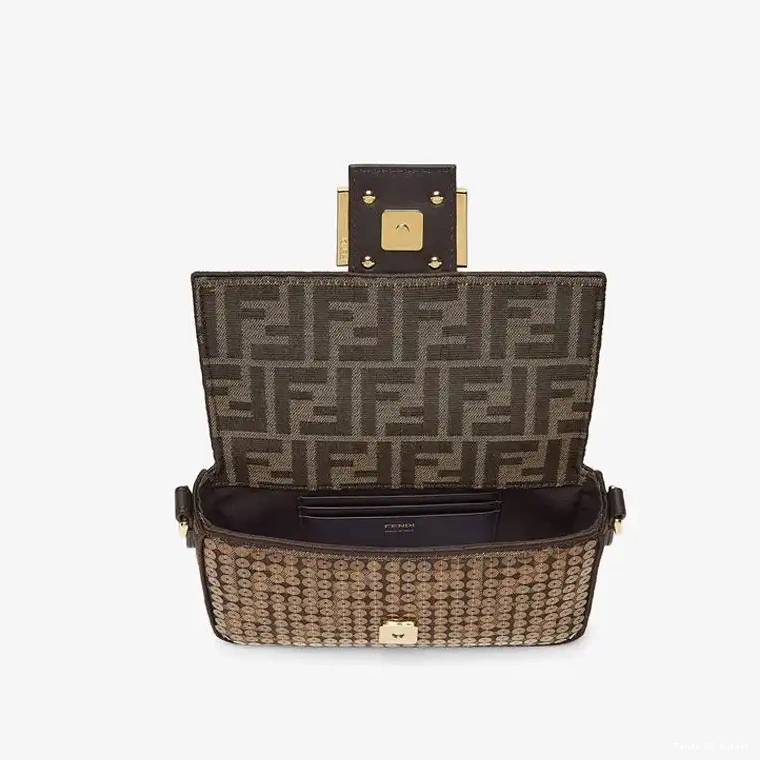 Vintage HOT FF In Brown Motif Sequins Mini Fendi Baguette Bag with Fabric 0325